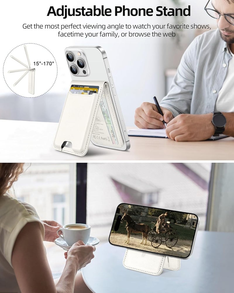 ExtreLife for Magsafe Wallet, Works with Apple Find My, Strongest Magnetic Wallet for iPhone 17/16/15/14/13/12 Series, Magnetic Card Holder with Adjustable Stand, 6 Cards Holder, Vegan Leather, White - Image 5